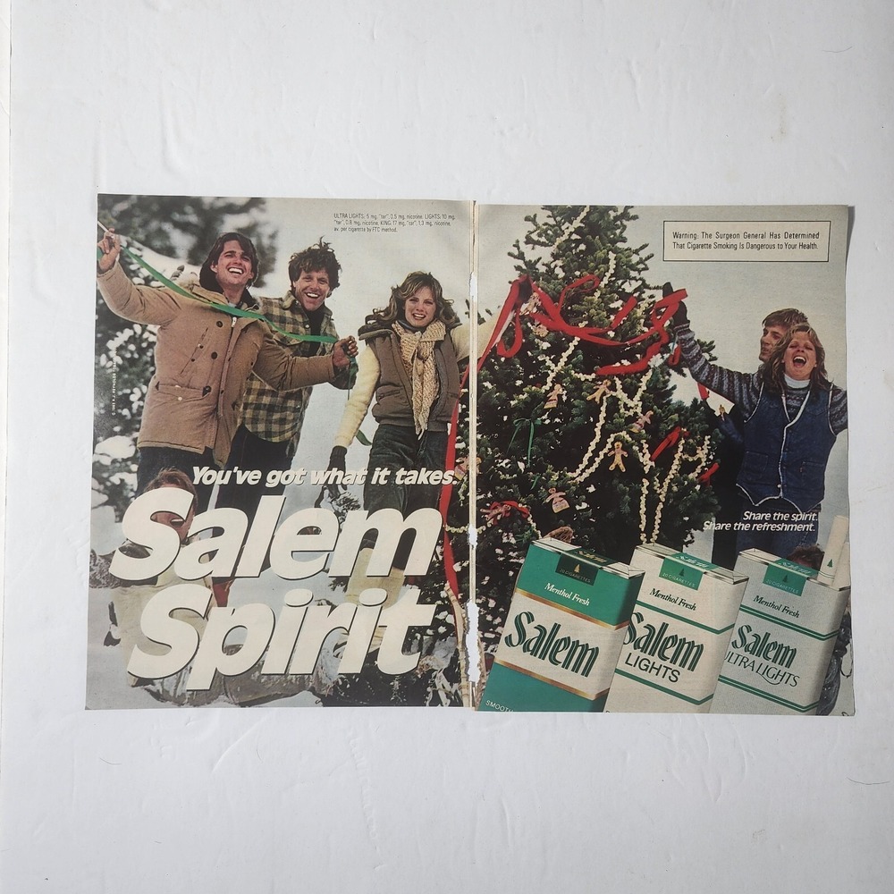 Vintage Print Ad Salem Spirit cigarettes Xmas snow 2pg clipping 1983 8x10.5